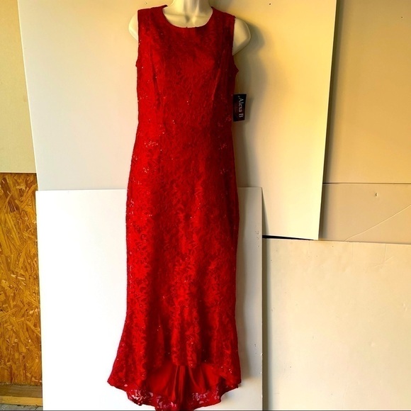 Alexa B Nites Red Formal Evening Holiday Party Prom Dress Lace Glitter Mermaid 6 - Picture 4 of 16